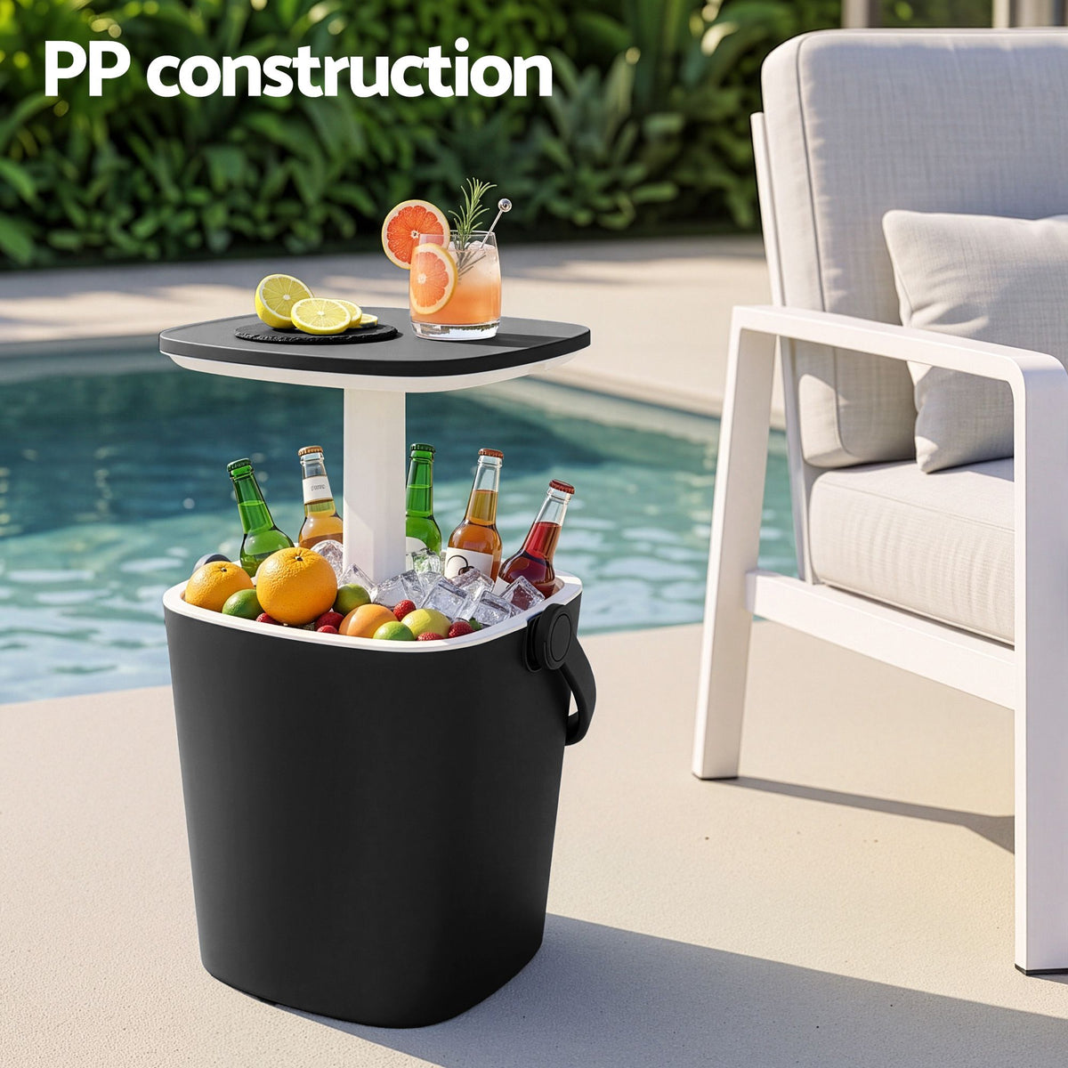 Gardeon 2-in-1 Outdoor Bar Table Portable Wine Cooler 15L Ice Bucket Tong Black