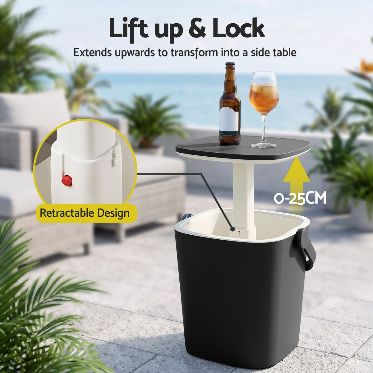 Gardeon 2-in-1 Outdoor Bar Table Portable Wine Cooler 15L Ice Bucket Tong Black