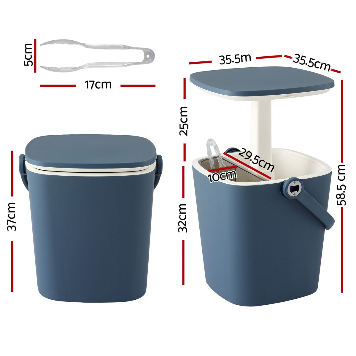 Gardeon 2-in-1 Outdoor Bar Table Portable Ice Bucket Cooler 15L Tong Blue