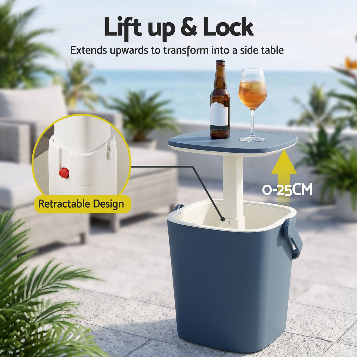 Gardeon 2-in-1 Outdoor Bar Table Portable Ice Bucket Cooler 15L Tong Blue