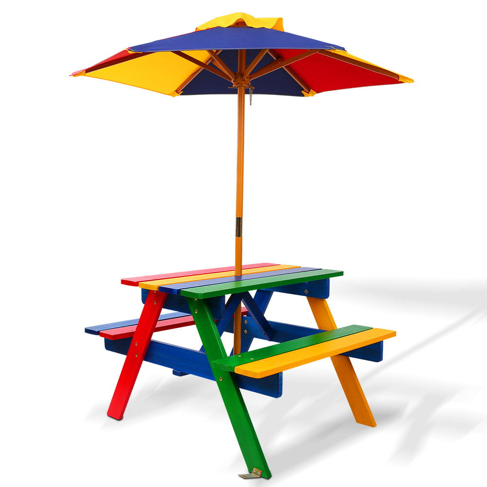 Keezi Kids Wooden Picnic Table Set with Umbrella - ODF-KID-PICNIC-UM-CFL