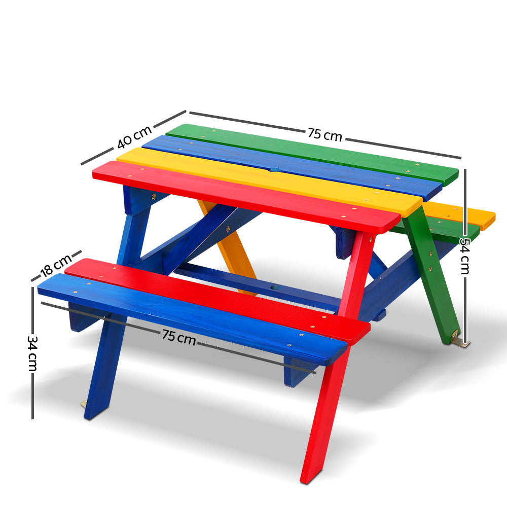 Keezi Kids Wooden Picnic Table Set with Umbrella - ODF-KID-PICNIC-UM-CFL