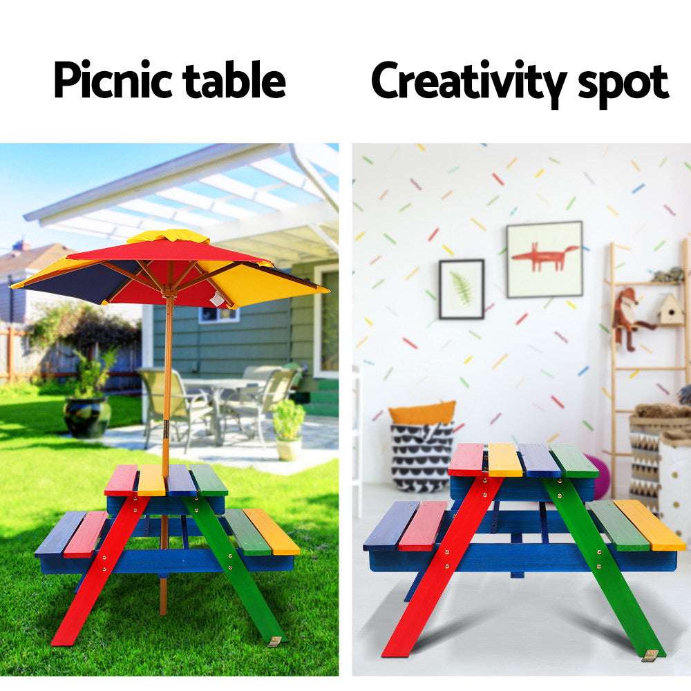 Keezi Kids Wooden Picnic Table Set with Umbrella - ODF-KID-PICNIC-UM-CFL