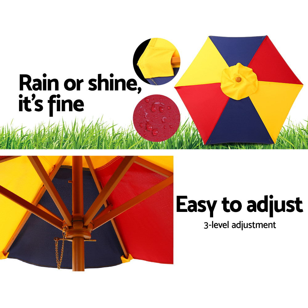 Keezi Kids Wooden Picnic Table Set with Umbrella - ODF-KID-PICNIC-UM-CFL
