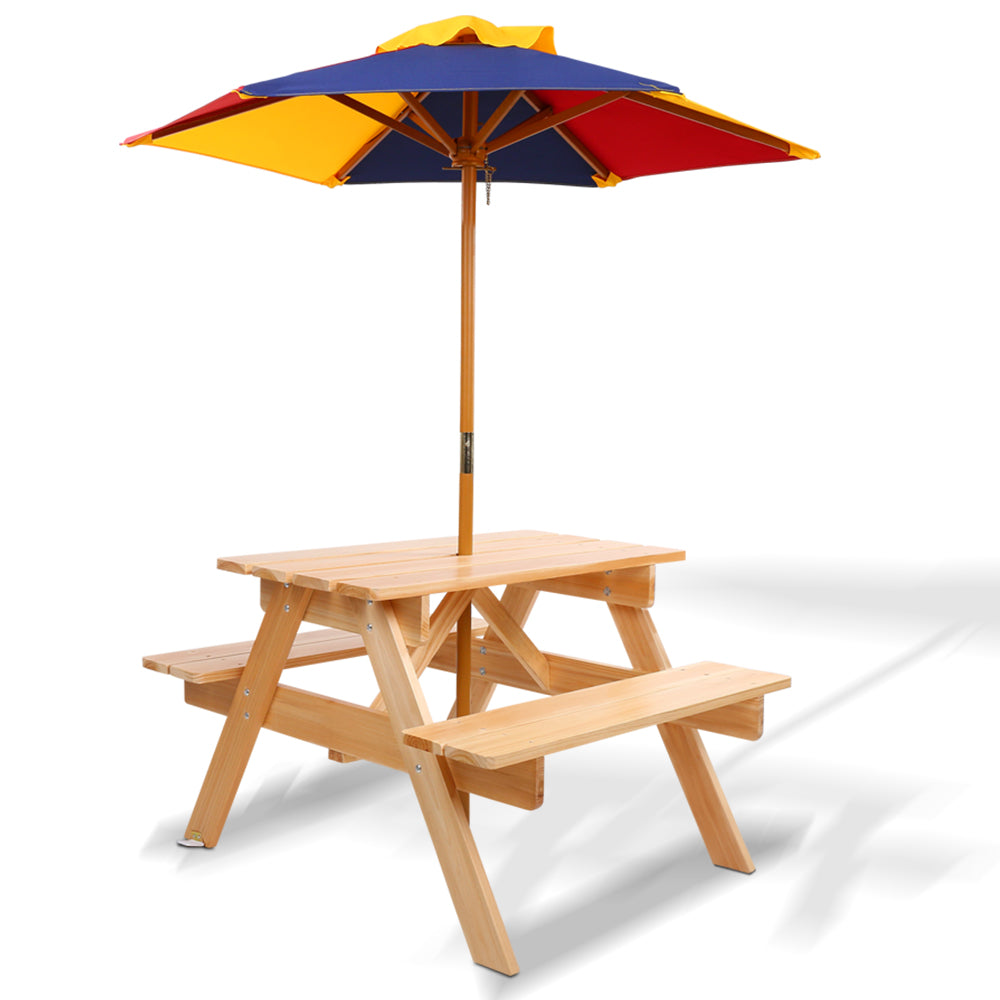 Keezi Kids Wooden Picnic Table Set with Umbrella - ODF-KID-PICNIC-UM-NW
