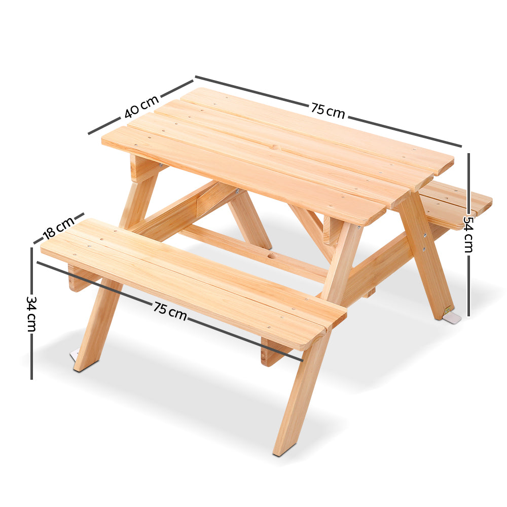 Keezi Kids Wooden Picnic Table Set with Umbrella - ODF-KID-PICNIC-UM-NW