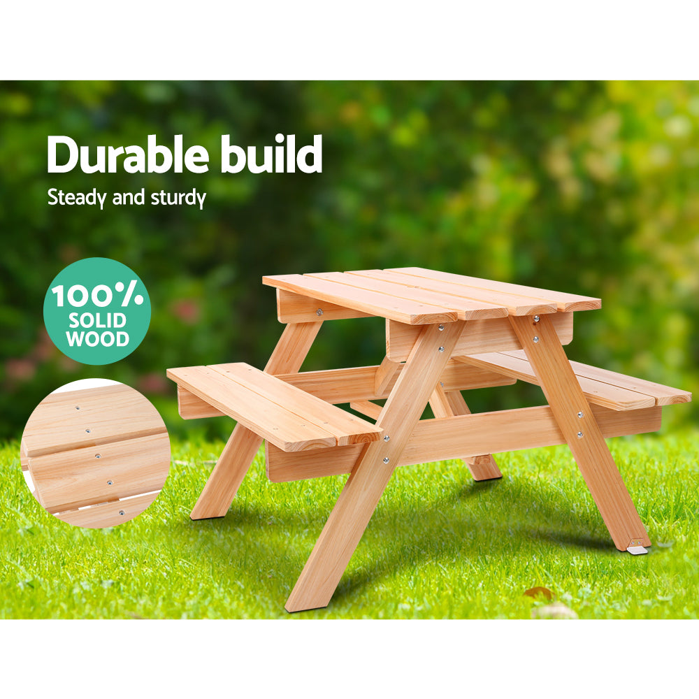 Keezi Kids Wooden Picnic Table Set with Umbrella - ODF-KID-PICNIC-UM-NW