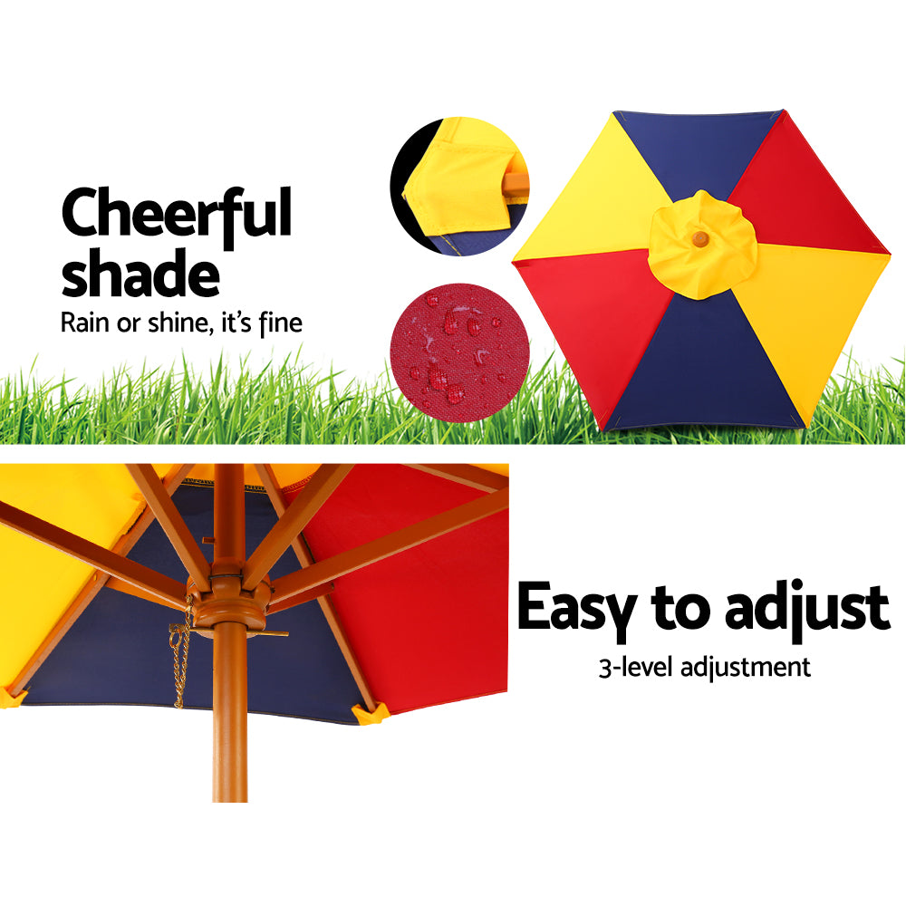 Keezi Kids Wooden Picnic Table Set with Umbrella - ODF-KID-PICNIC-UM-NW