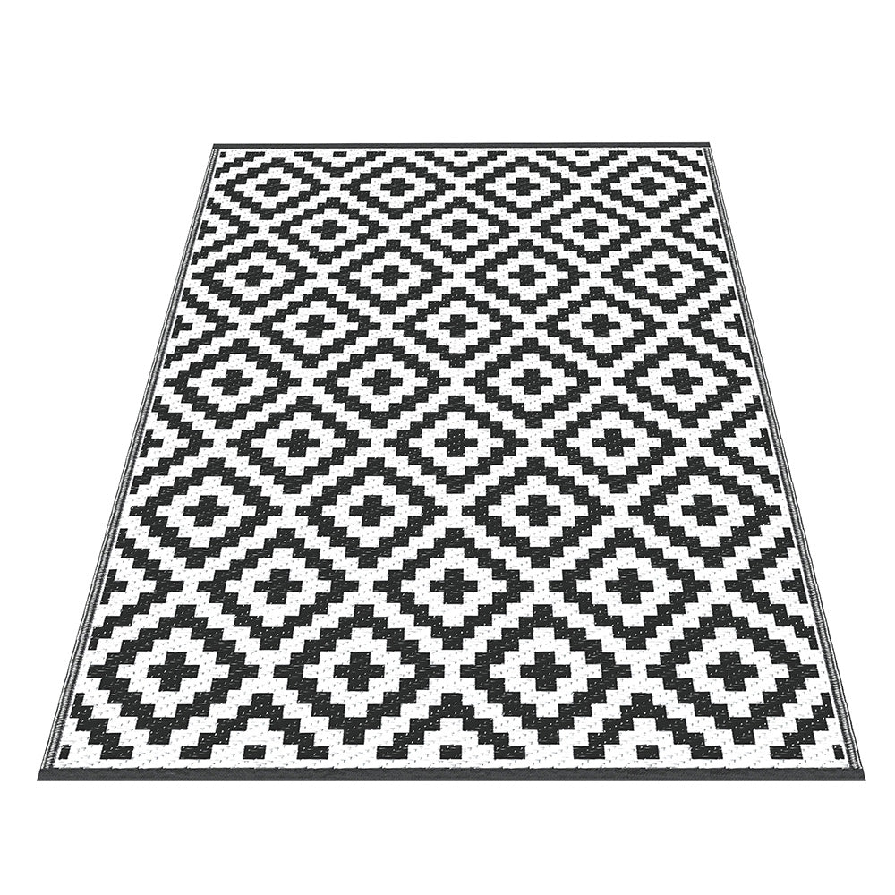 Gardeon Outdoor Rugs 120x180cm Large Carpet Reversible - OR-4X6FT-CROSS-BK
