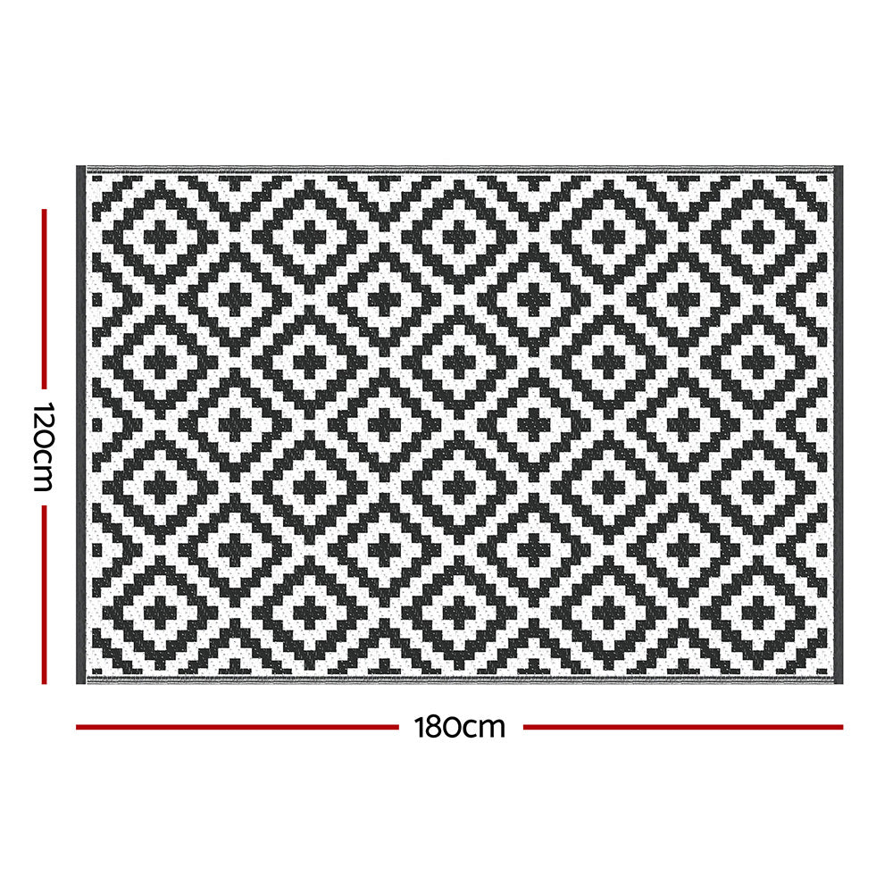 Gardeon Outdoor Rugs 120x180cm Large Carpet Reversible - OR-4X6FT-CROSS-BK