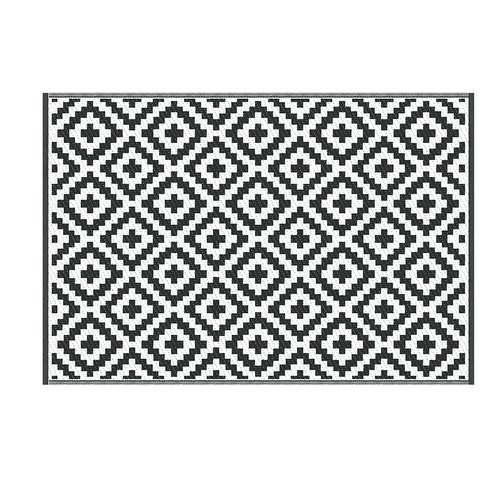 Gardeon Outdoor Rugs 120x180cm Large Carpet Reversible - OR-4X6FT-CROSS-BK