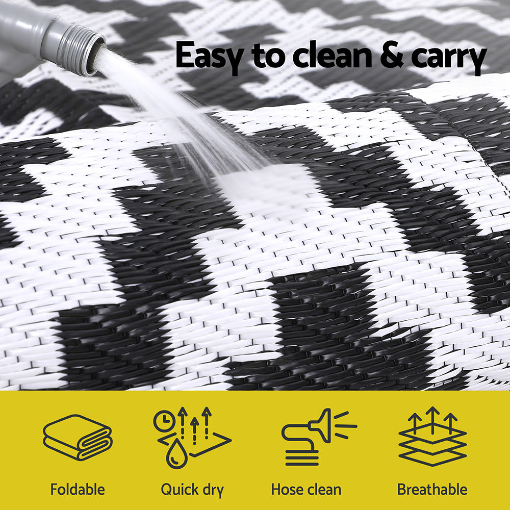 Gardeon Outdoor Rugs 120x180cm Large Carpet Reversible - OR-4X6FT-CROSS-BK