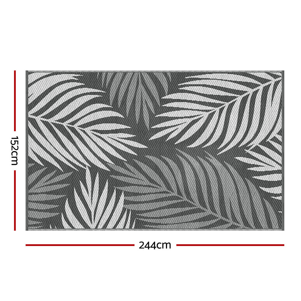 Gardeon Outdoor Rugs 152x244cm Large Carpet Reversible Area - OR-5X8FT-LEAF-GY