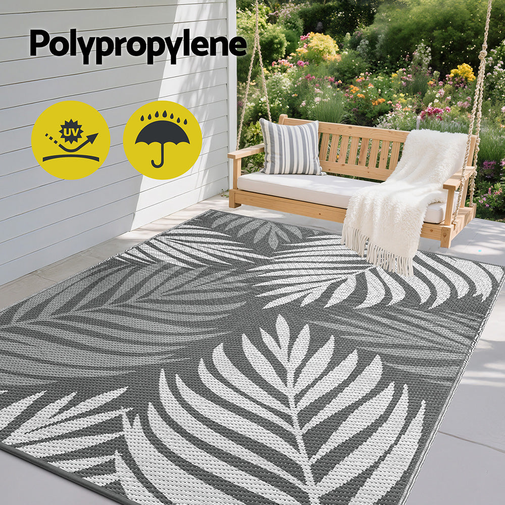 Gardeon Outdoor Rugs 152x244cm Large Carpet Reversible Area - OR-5X8FT-LEAF-GY