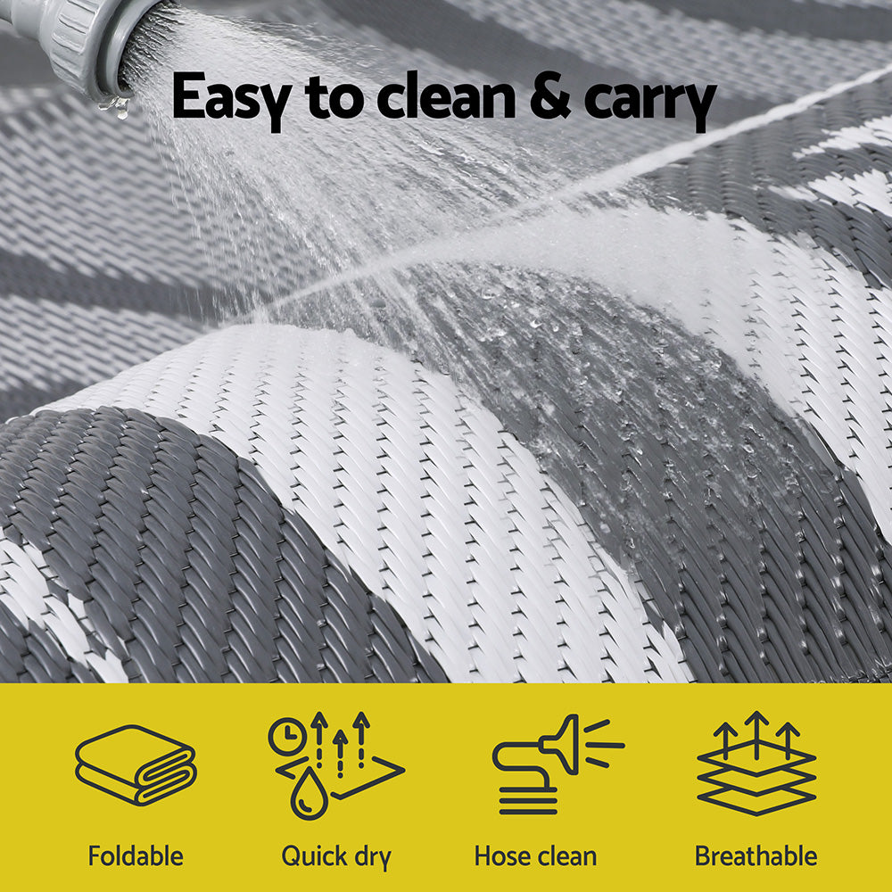 Gardeon Outdoor Rugs 152x244cm Large Carpet Reversible Area - OR-5X8FT-LEAF-GY