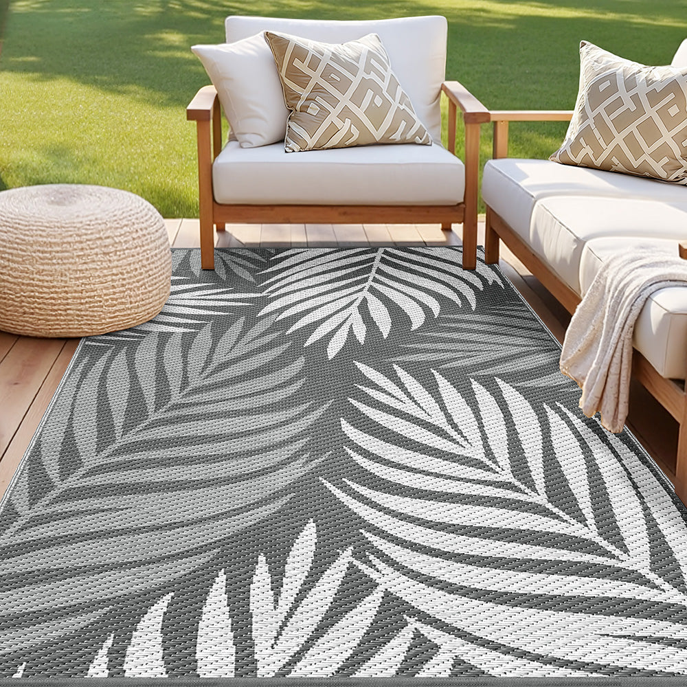 Gardeon Outdoor Rugs 152x244cm Large Carpet Reversible Area - OR-5X8FT-LEAF-GY