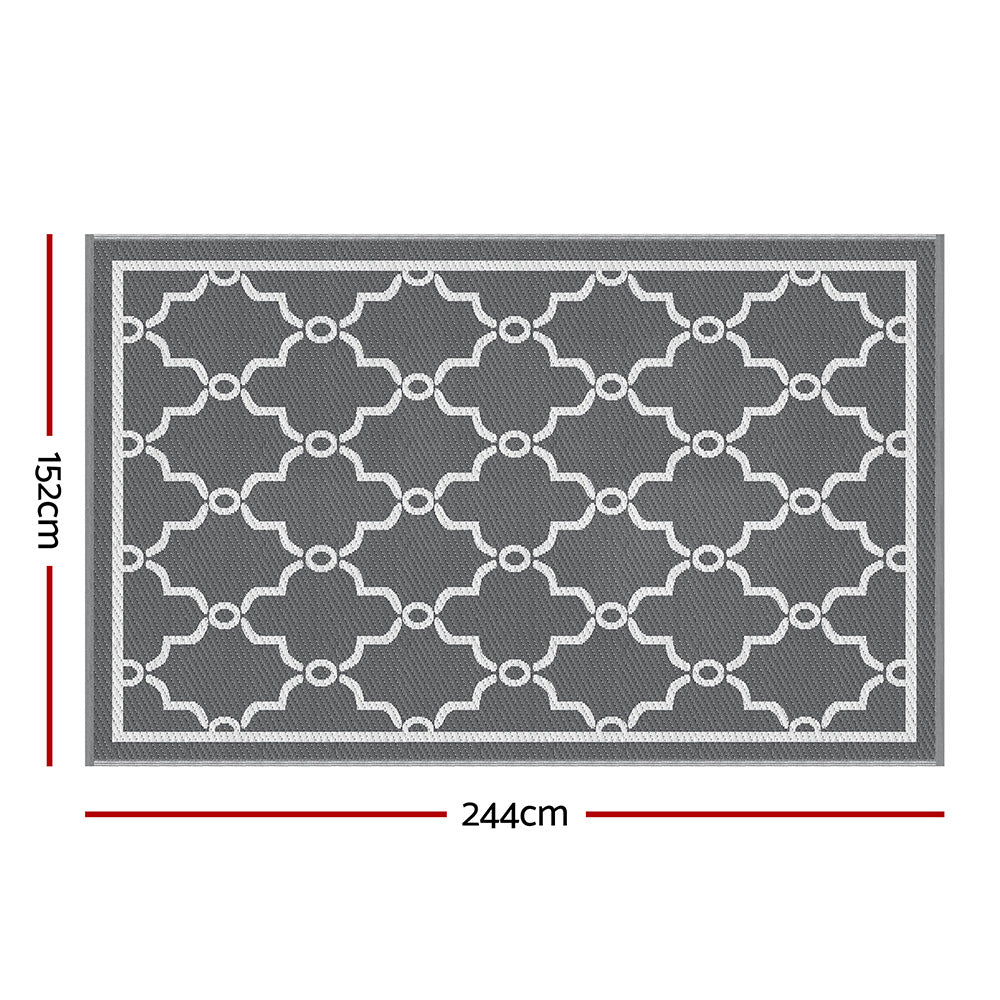 Gardeon Outdoor Rugs 152x244cm Large Carpet Reversible - OR-5X8FT-MAROC-GY