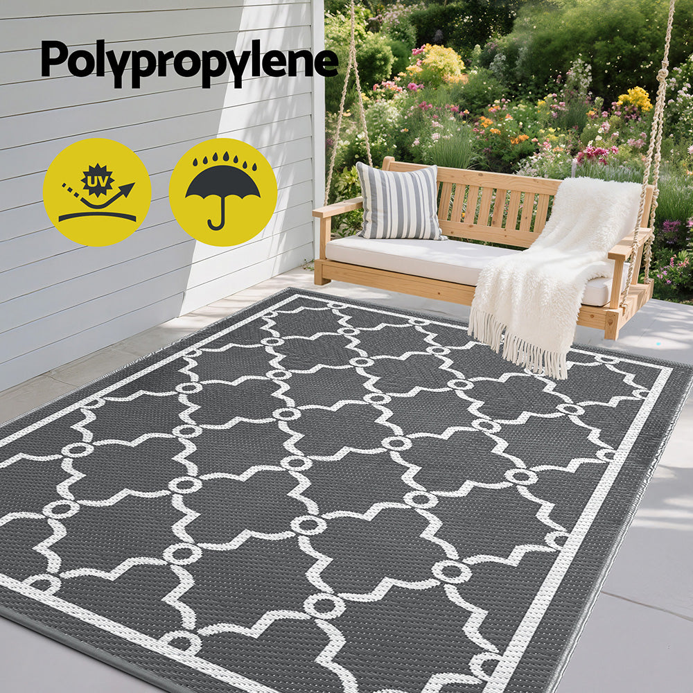 Gardeon Outdoor Rugs 152x244cm Large Carpet Reversible - OR-5X8FT-MAROC-GY