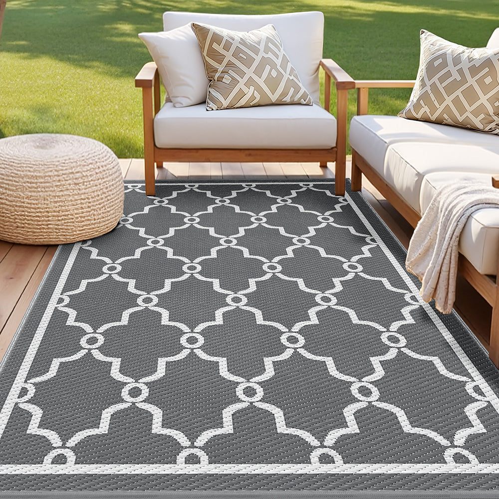 Gardeon Outdoor Rugs 152x244cm Large Carpet Reversible - OR-5X8FT-MAROC-GY