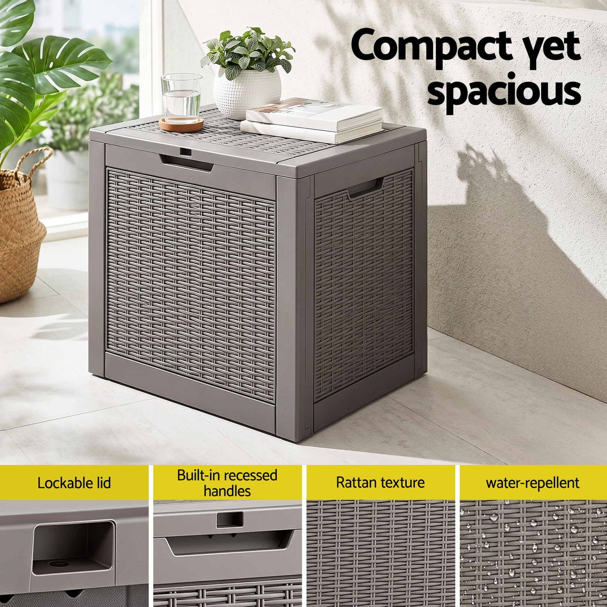 Gardeon Outdoor Storage Box 118L Container Lockable Garden Toy Tool Rattan-Texture Brown