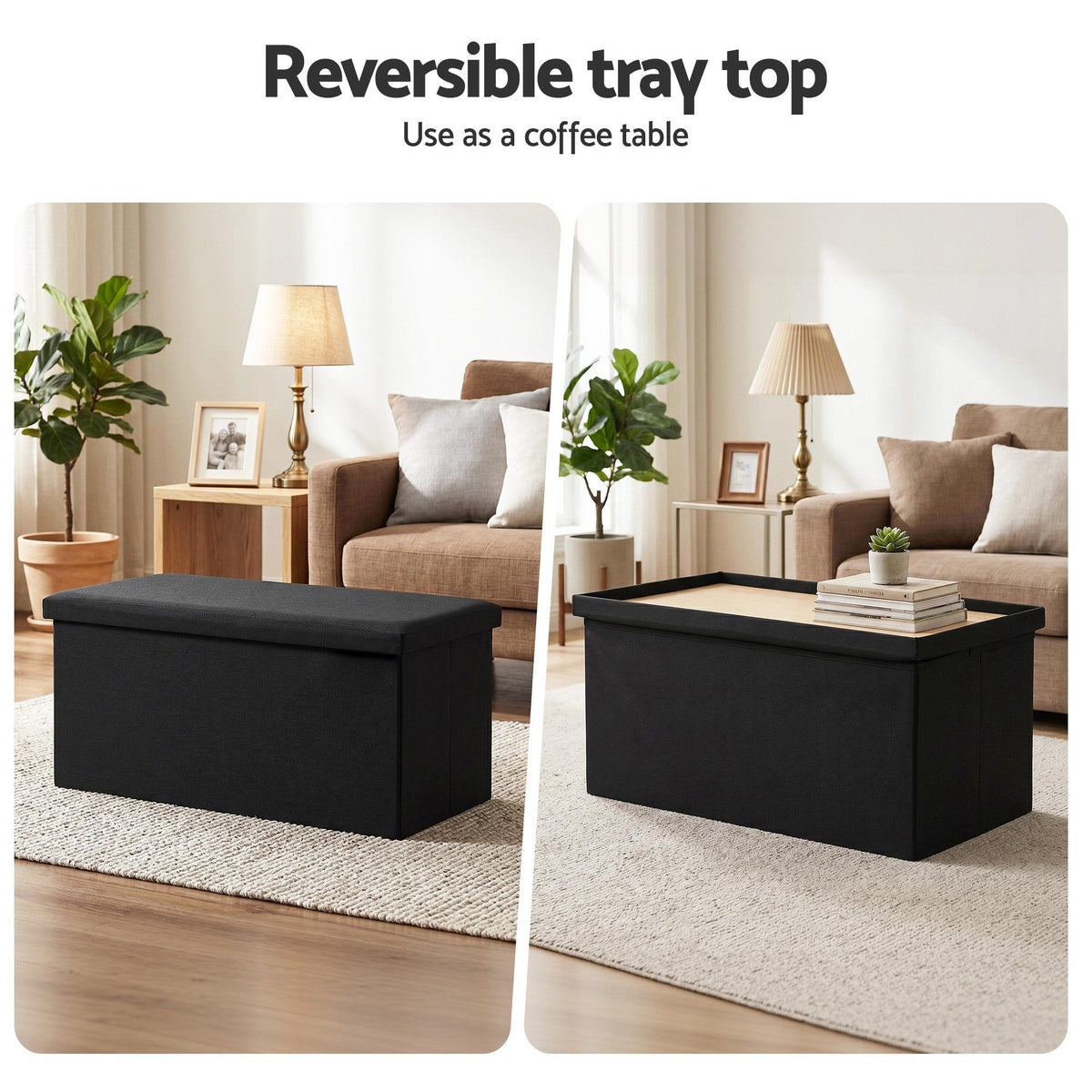 Artiss Storage Ottoman Bench Folding Blanket Box Toy Organiser Foot Stool Black