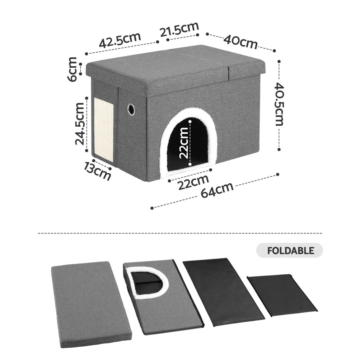 Artiss Storage Ottoman Foot Stool Cat Litter Box Enclosure Foldable Grey