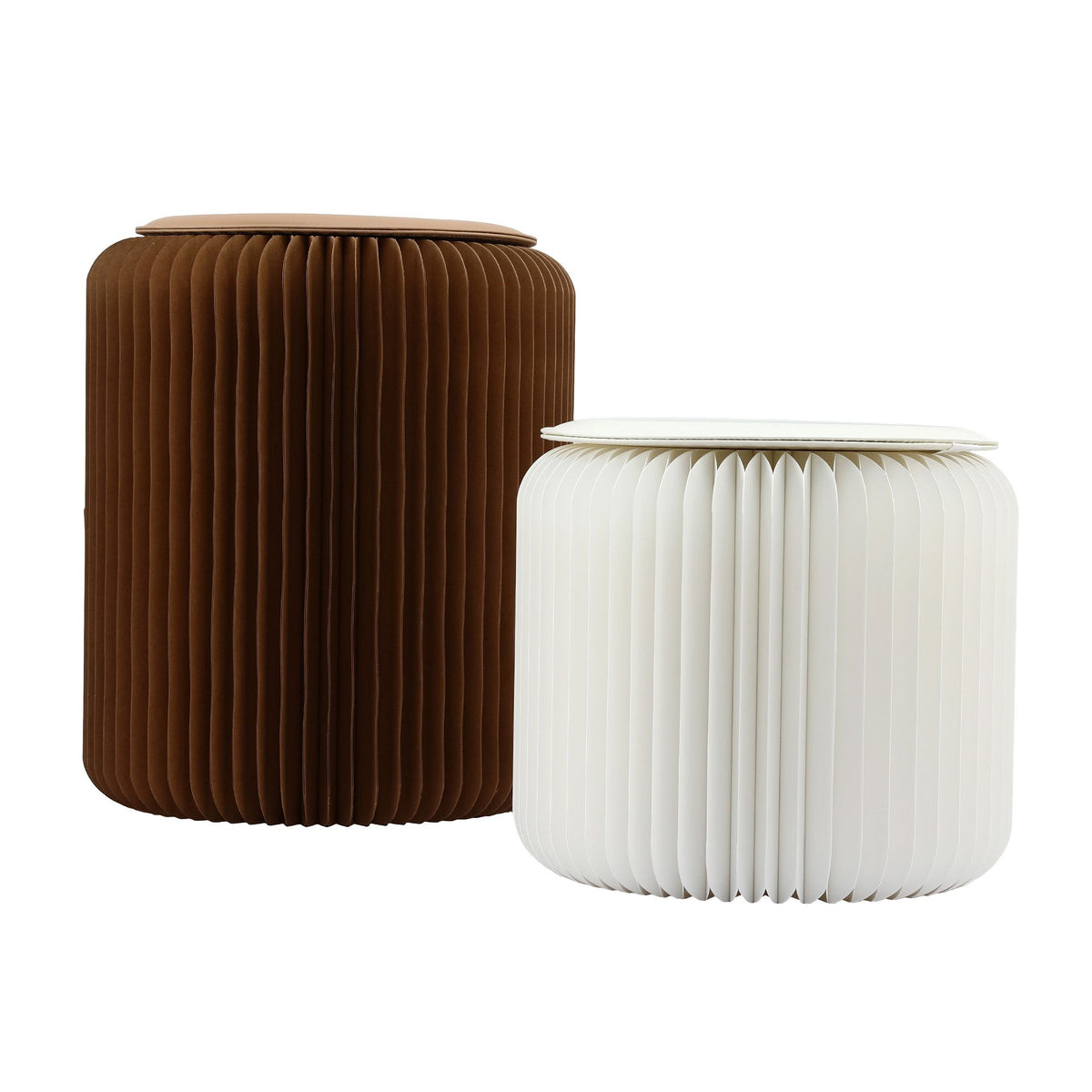Artiss Accordion Folding Paper Stools Set Includes 2 Cushions Natural Kraft 100KG Capacity