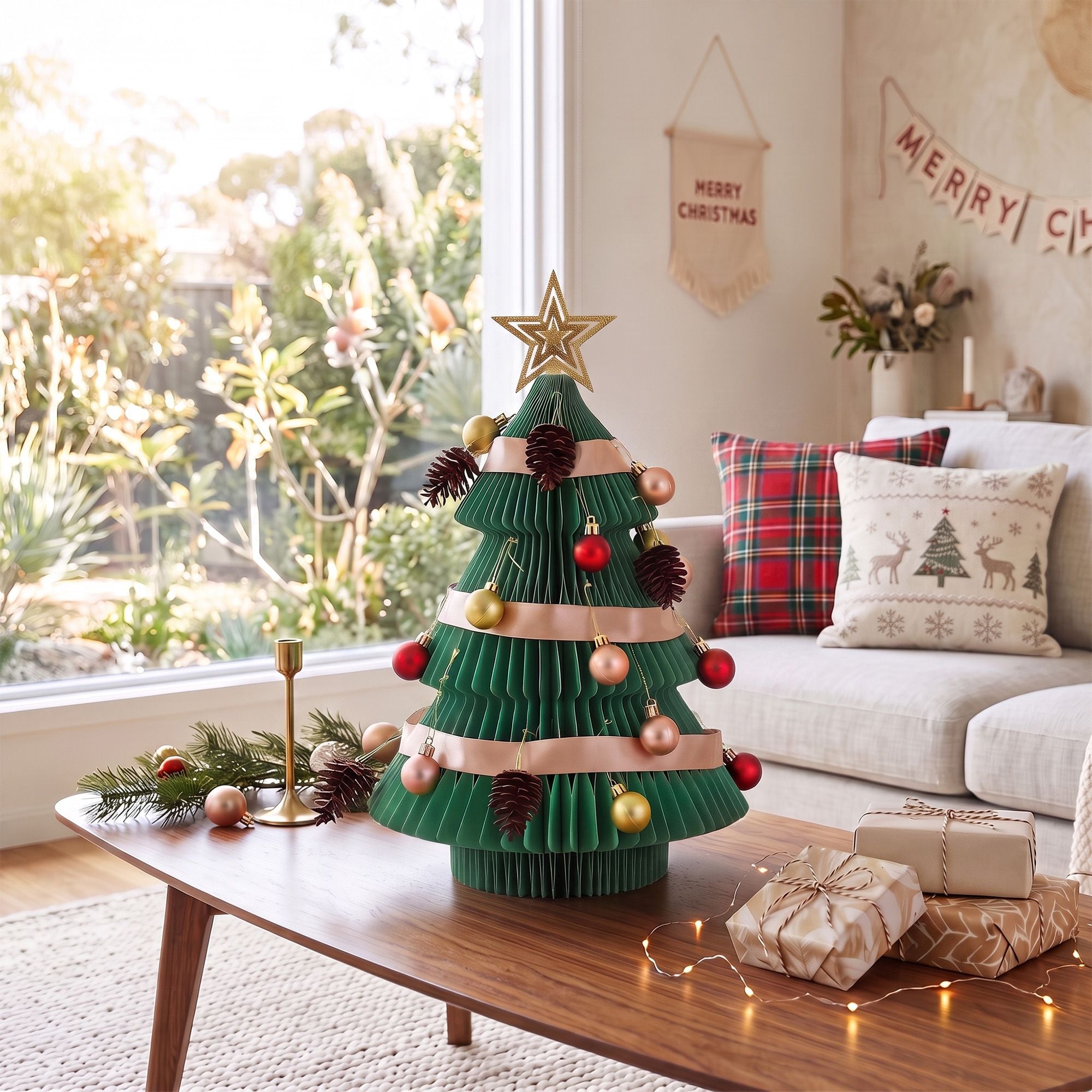 Jingle Jollys Paper Christmas Tree 47CM w/Star Topper Tabletop Green DIY