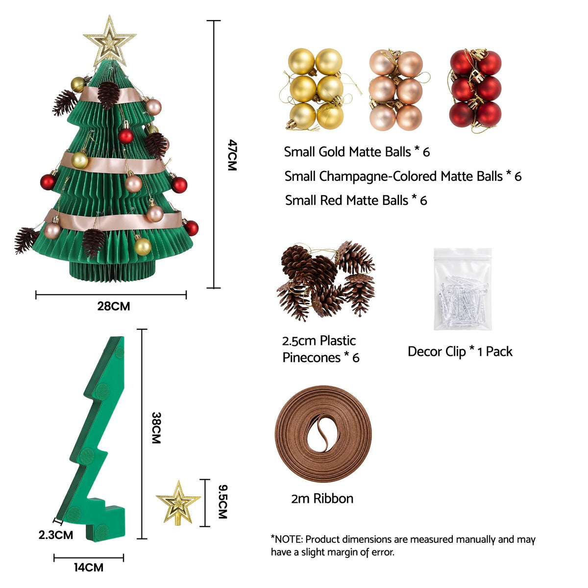 Jingle Jollys Paper Christmas Tree 47CM w/Star Topper Tabletop Green DIY