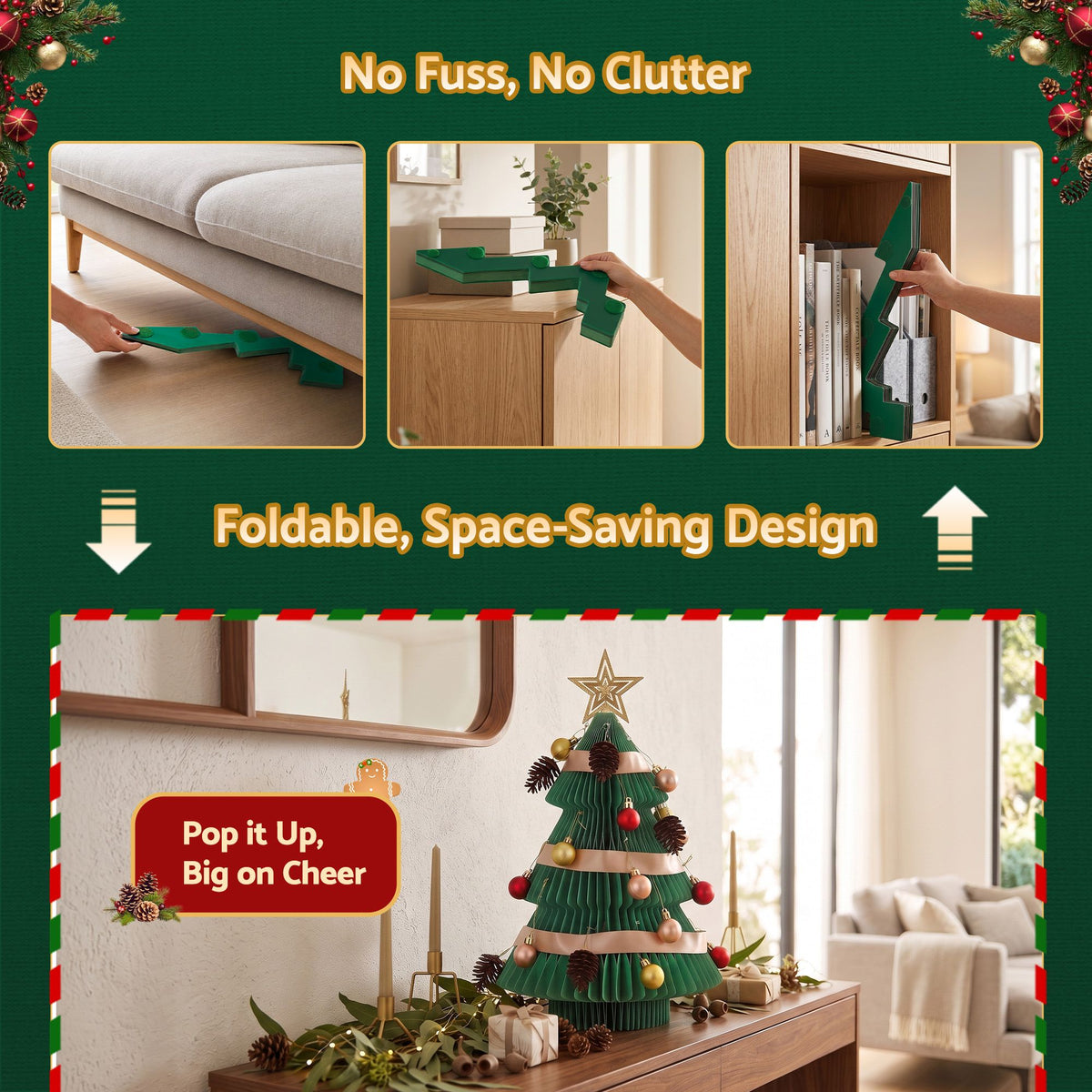 Jingle Jollys Paper Christmas Tree 47CM w/Star Topper Tabletop Green DIY