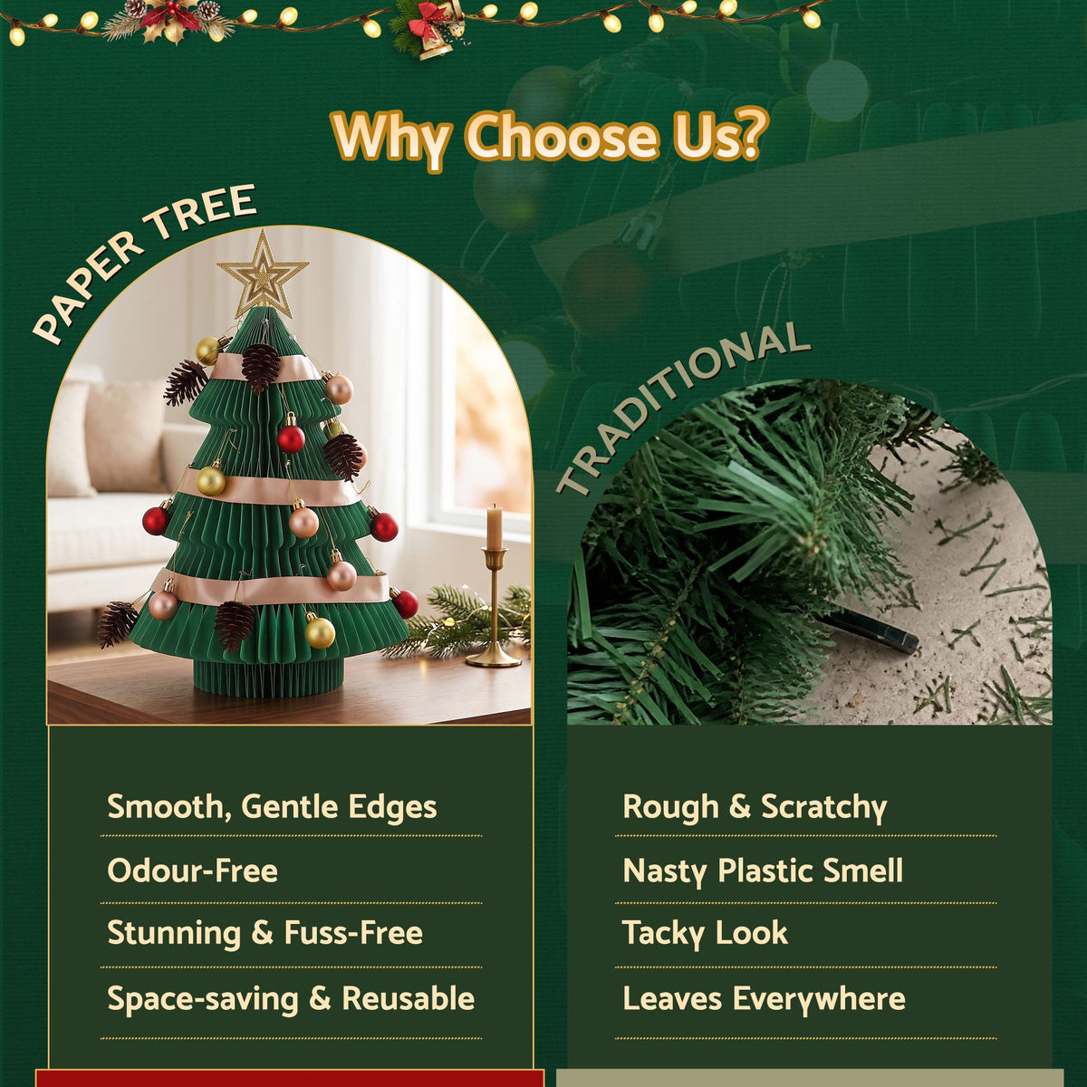 Jingle Jollys Paper Christmas Tree 47CM w/Star Topper Tabletop Green DIY
