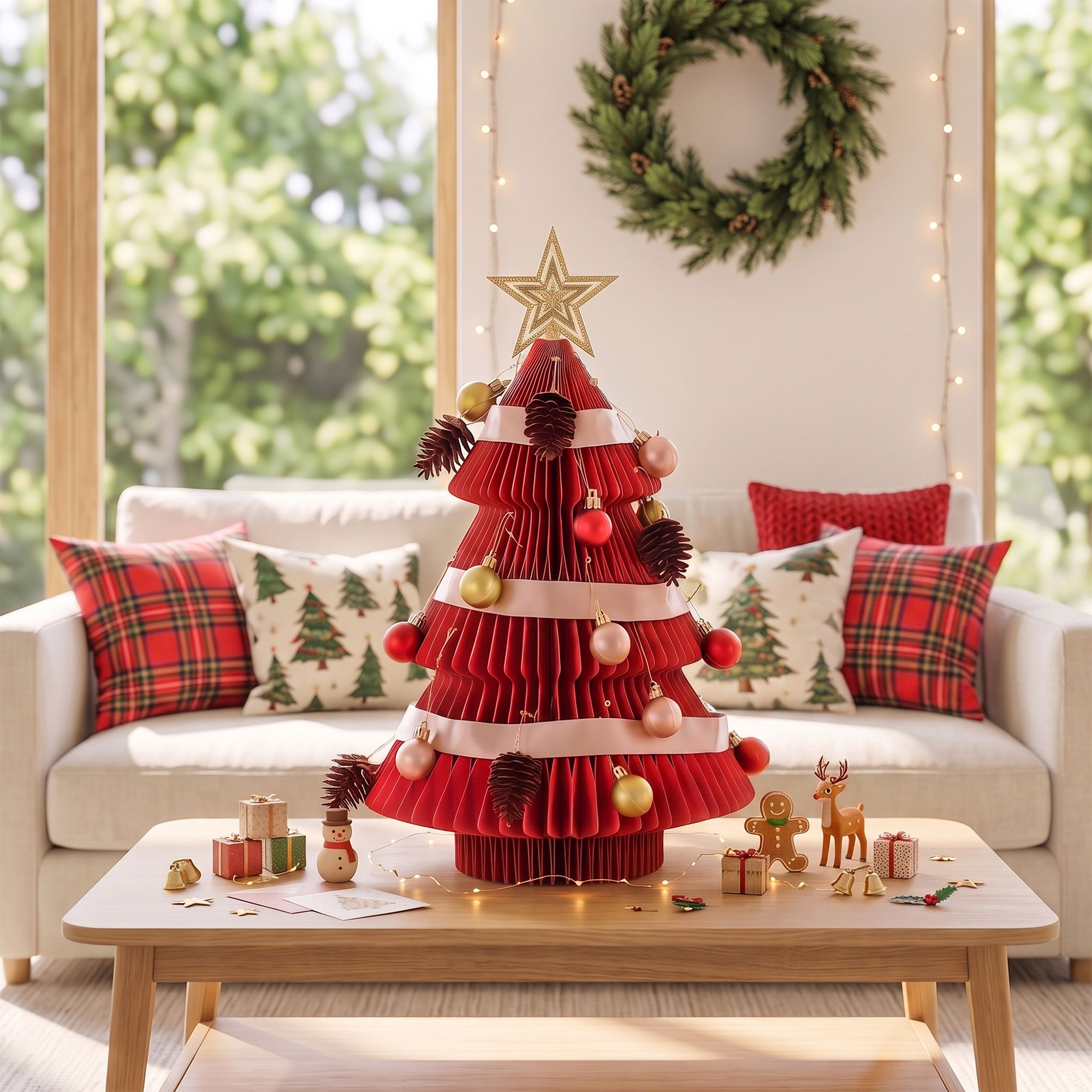 Jingle Jollys Paper Christmas Tree 47CM w/Star Topper Tabletop Red DIY Ornament