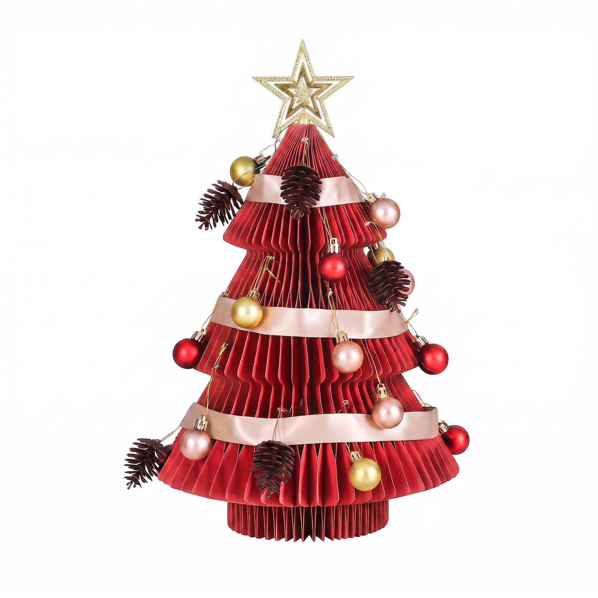Jingle Jollys Paper Christmas Tree 47CM w/Star Topper Tabletop Red DIY Ornament