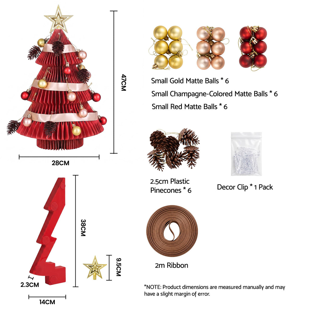 Jingle Jollys Paper Christmas Tree 47CM w/Star Topper Tabletop Red DIY Ornament