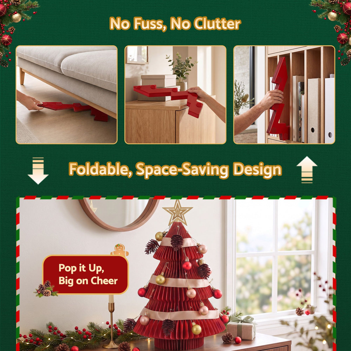 Jingle Jollys Paper Christmas Tree 47CM w/Star Topper Tabletop Red DIY Ornament
