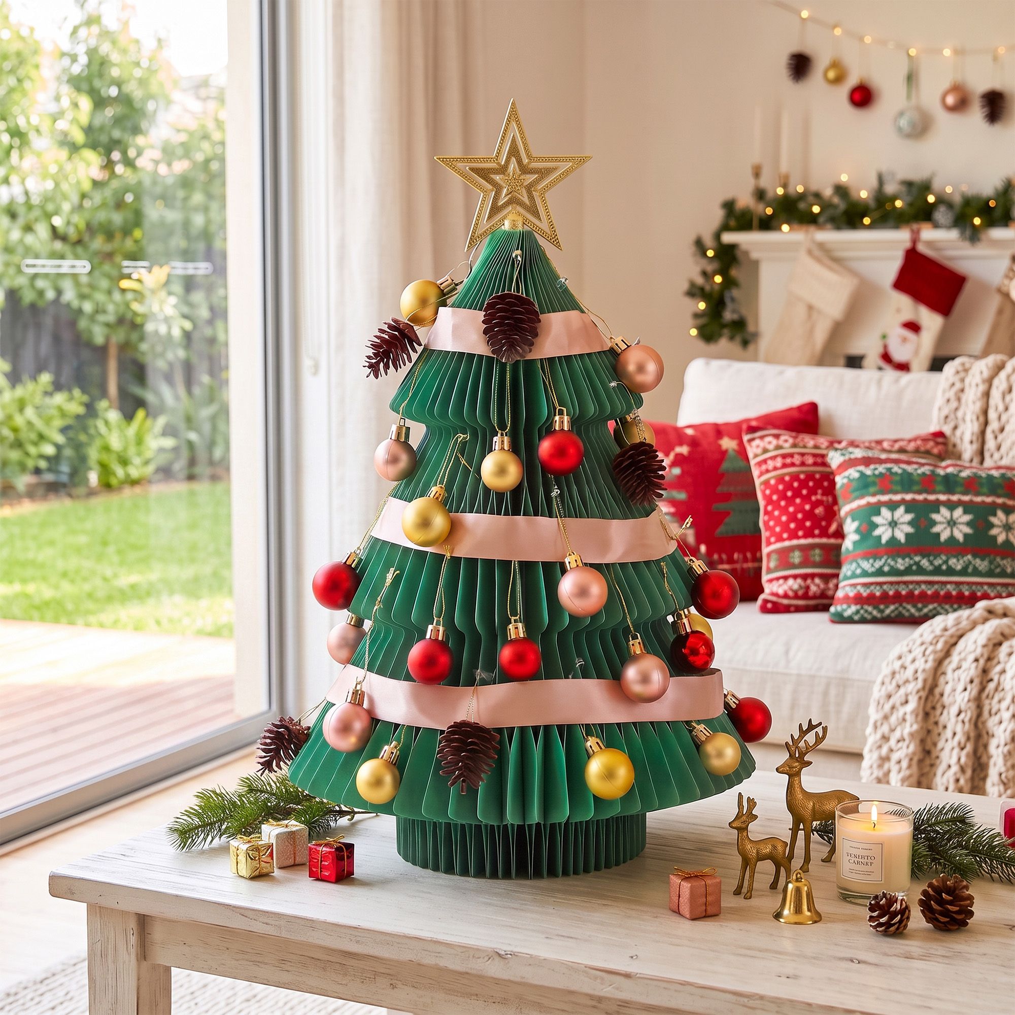 Jingle Jollys Paper Christmas Tree 61 CM w/Star Topper Tabletop Green DIY