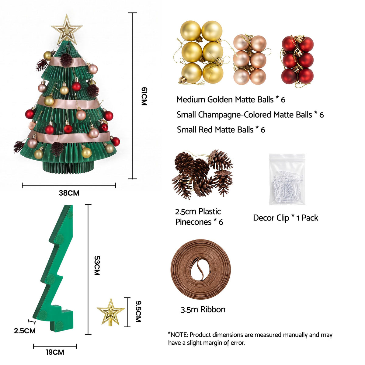 Jingle Jollys Paper Christmas Tree 61 CM w/Star Topper Tabletop Green DIY