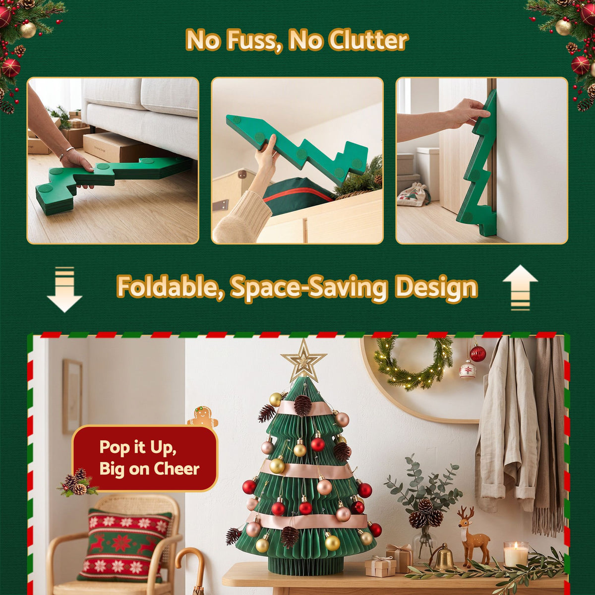 Jingle Jollys Paper Christmas Tree 61 CM w/Star Topper Tabletop Green DIY