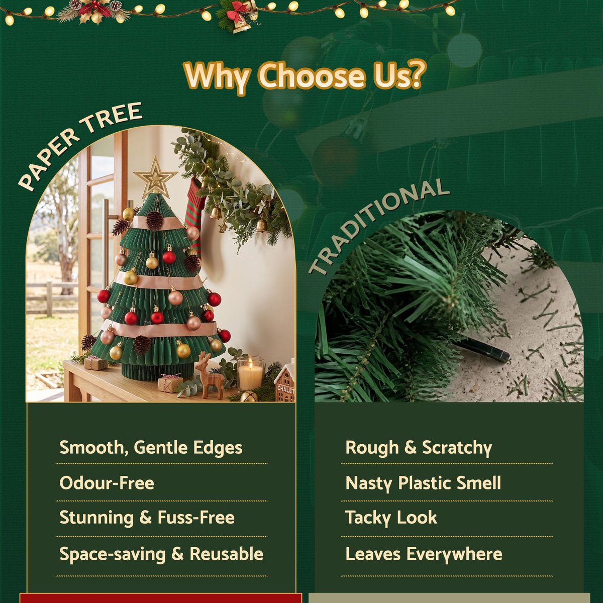 Jingle Jollys Paper Christmas Tree 61 CM w/Star Topper Tabletop Green DIY
