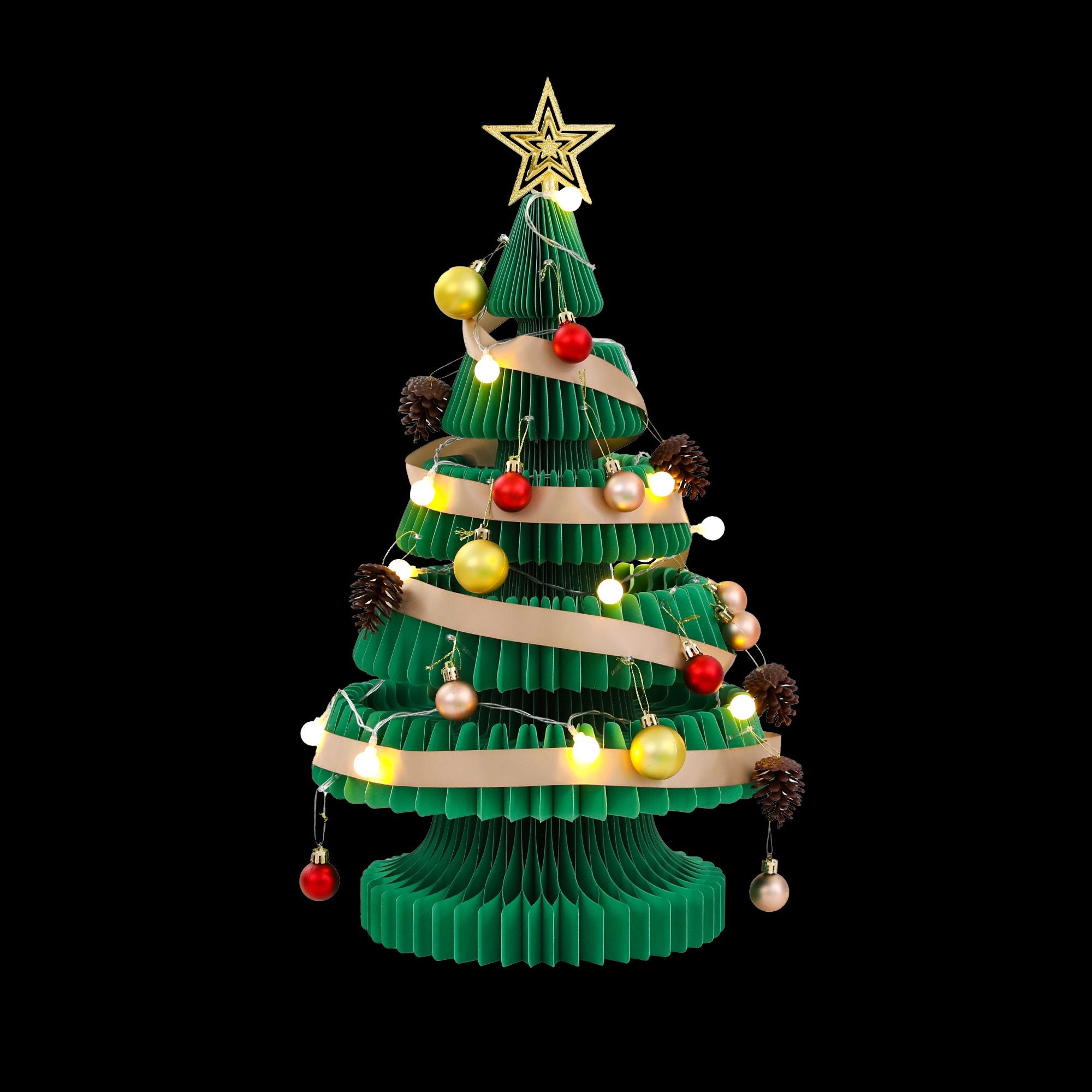 Jingle Jollys Paper Christmas Tree 62CM w/Star Topper LEDs Kit Office Green