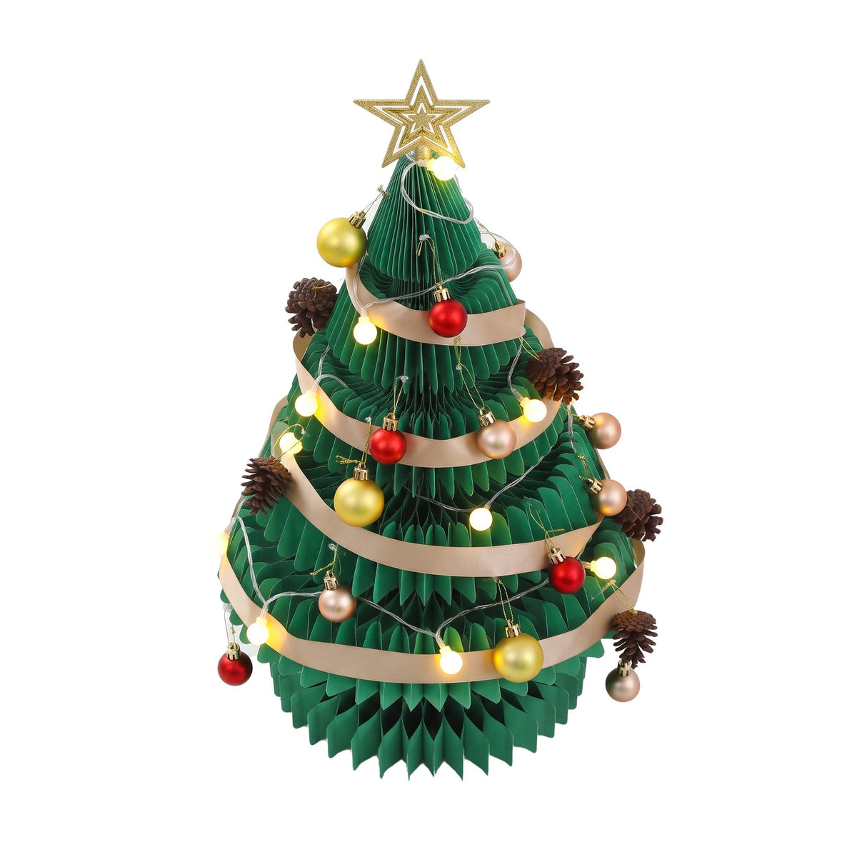 Jingle Jollys Paper Christmas Tree 62CM w/Star Topper LEDs Kit Office Green