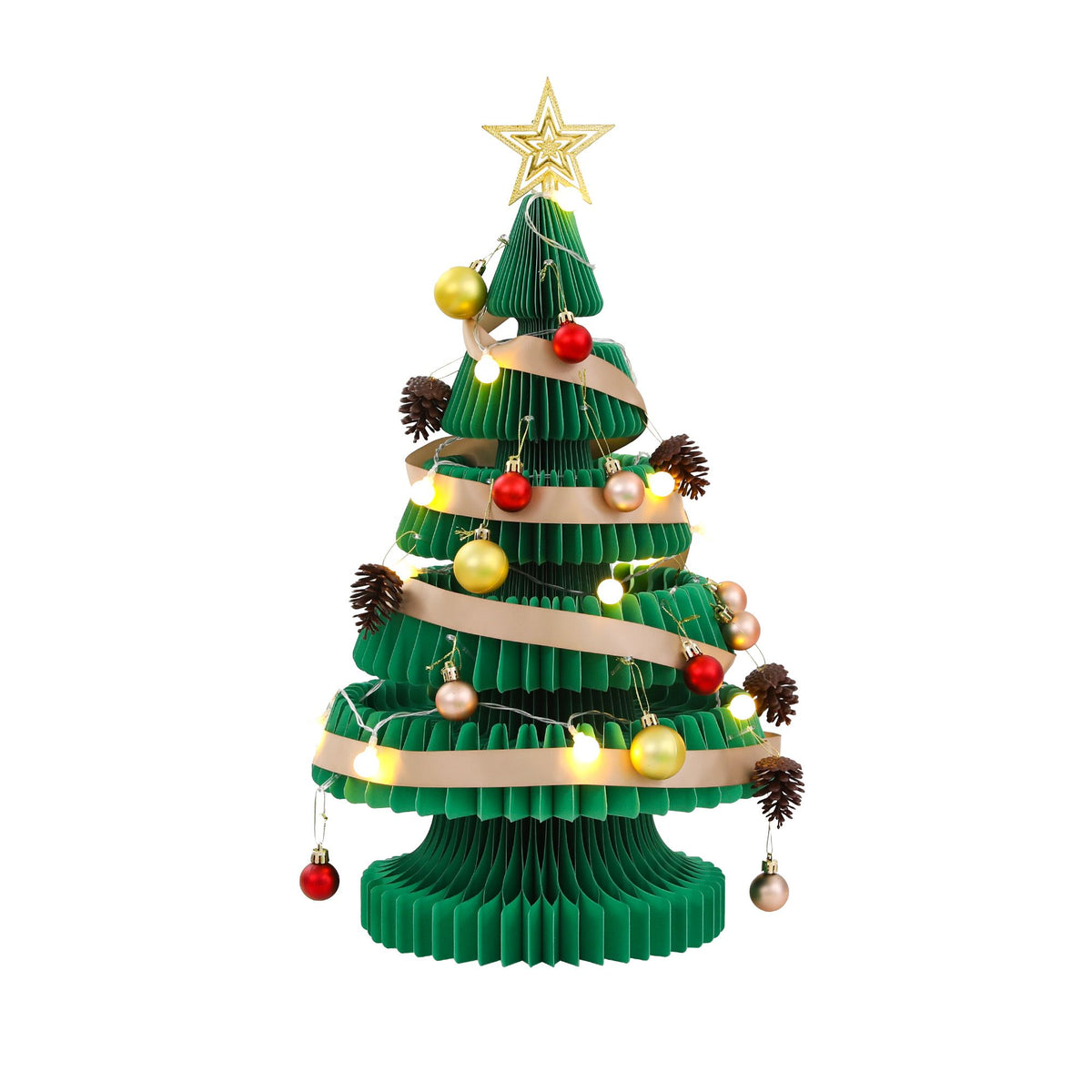 Jingle Jollys Paper Christmas Tree 62CM w/Star Topper LEDs Kit Office Green