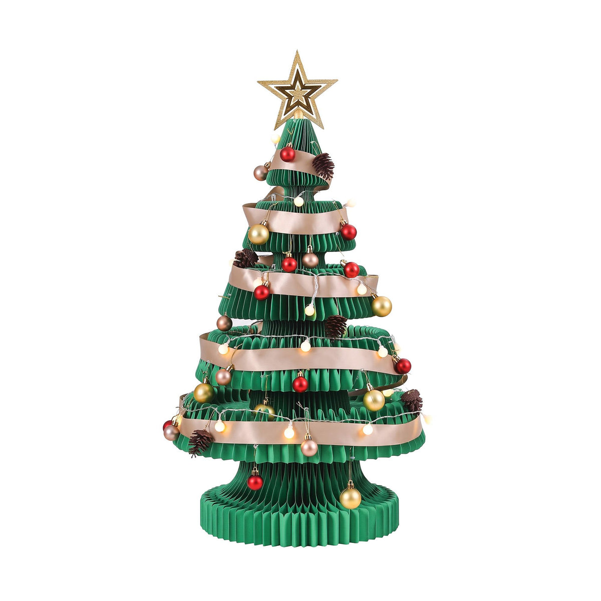 Jingle Jollys Paper Christmas Tree 87CM w/ Star Topper LEDs Xmas Decorations Kit Home Office Green