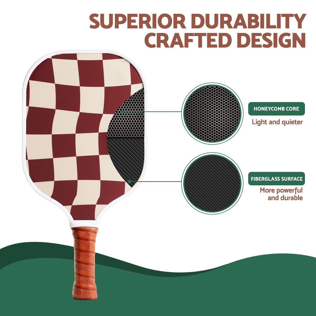 Everfit Pickleball Paddle Set Fibreglass Racquet Honeycomb Core With Bag Brown