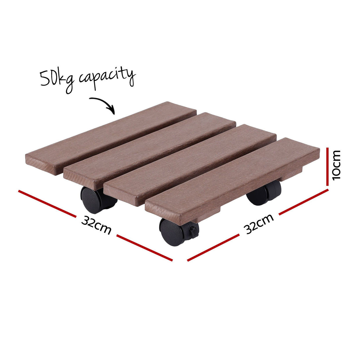 Gardeon 2PC Plant Carts HDPE Plant Caddy With Lockable Wheels Rolling Brown
