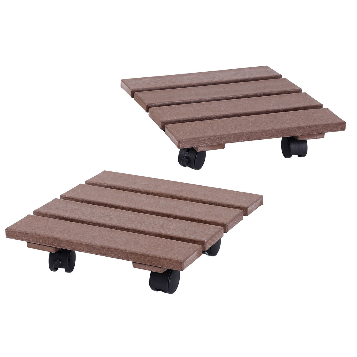 Gardeon 2PC Plant Carts HDPE Plant Caddy With Lockable Wheels Rolling Brown