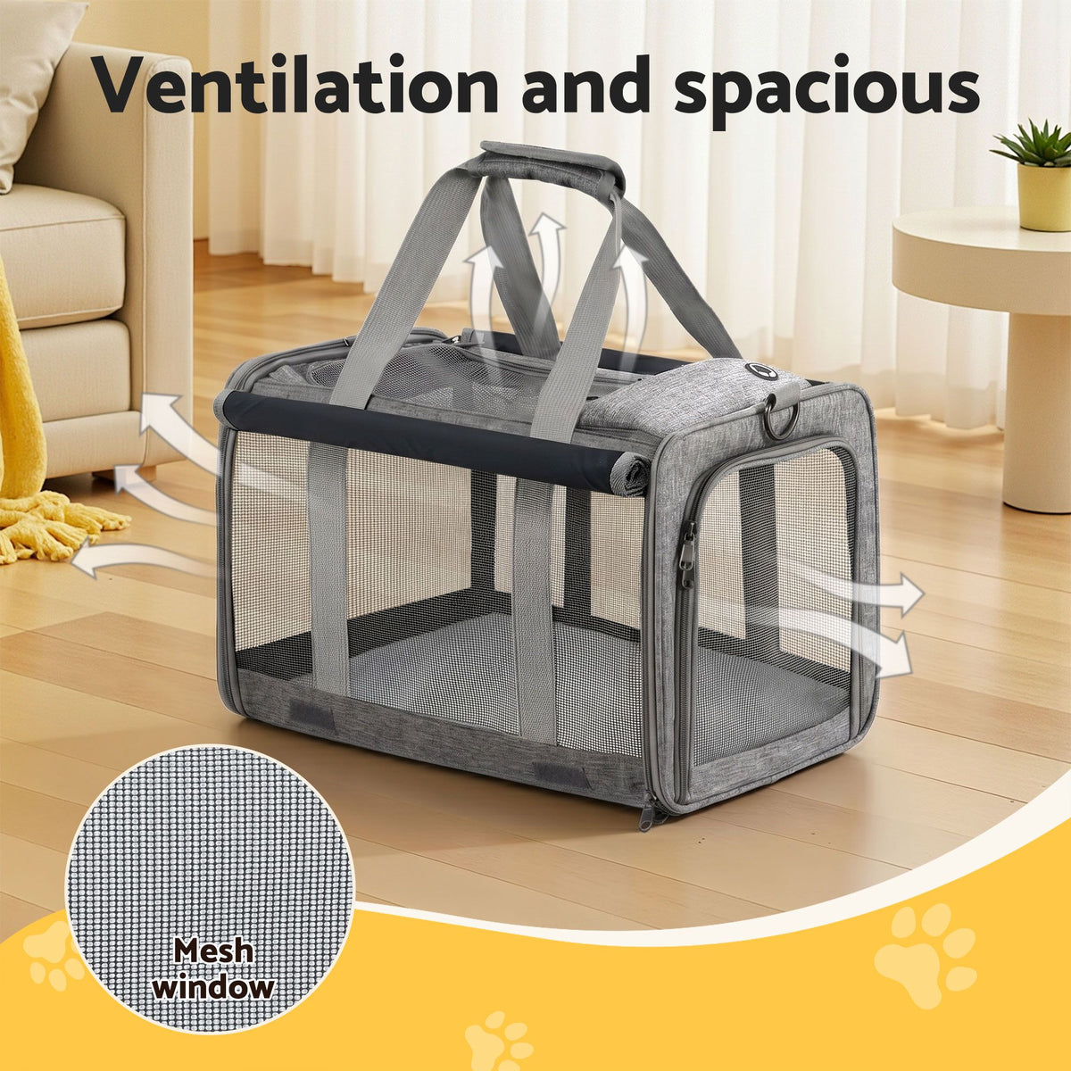 i.Pet Pet Carrier Bag Foldable Dog Cat Durable Crate Travel Cage Portable Car Kennel Grey