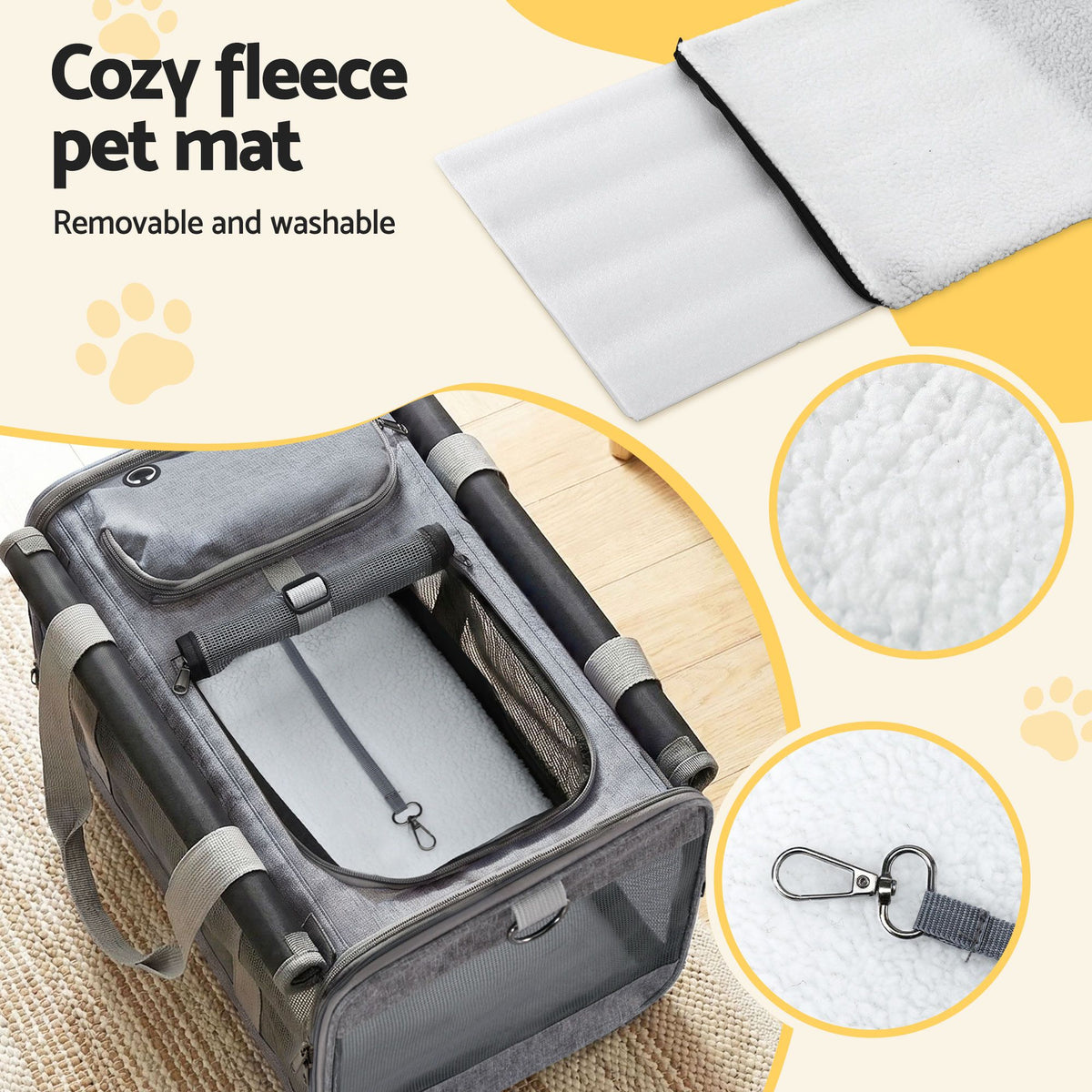 i.Pet Pet Carrier Bag Foldable Dog Cat Durable Crate Travel Cage Portable Car Kennel Grey