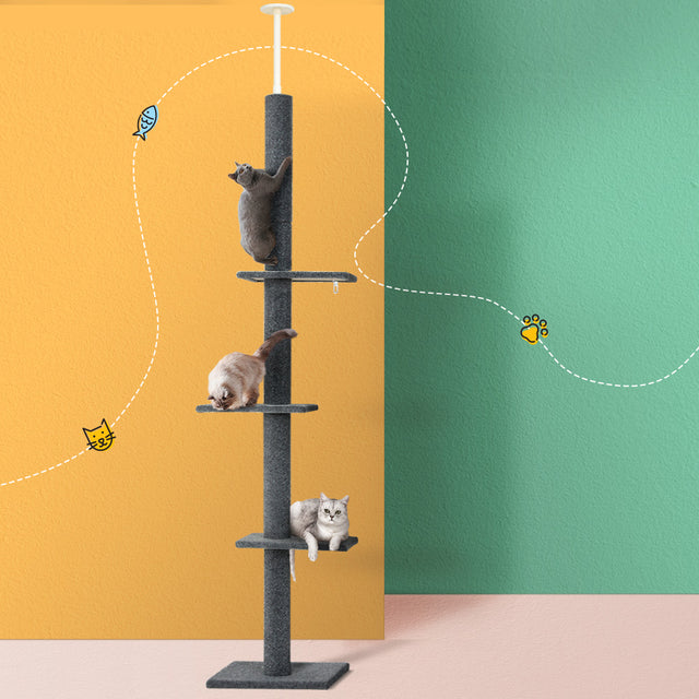 i.Pet Cat Tree 290cm Tower Scratching Post Scratcher Floor Ceiling Cats Bed Grey