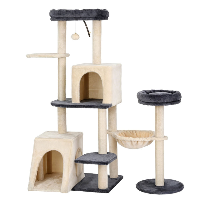 i.Pet Cat Tree Tower 133cm Post Furniture Scratcher House Grey & Beige